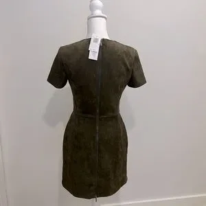 French Connection Faux Suede Dress in Olive Green